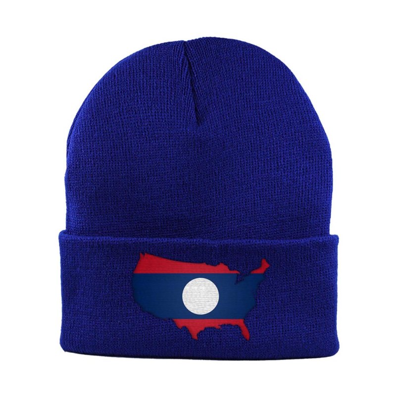 Laotian American MapFlag™ | Cuffed Knit Beanie Hat