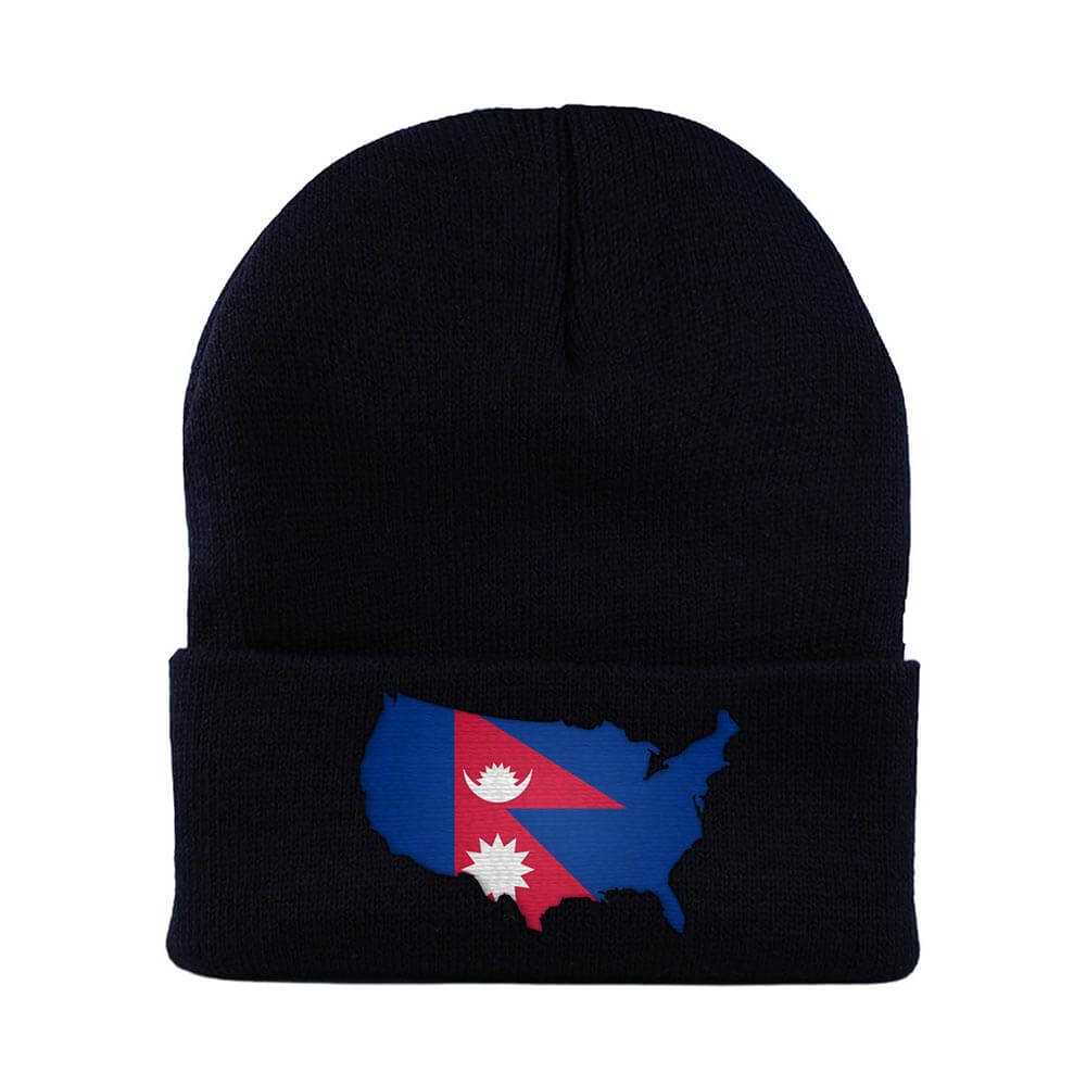 Nepalese American MapFlag™ | Cuffed Knit Beanie Hat | Nationhats