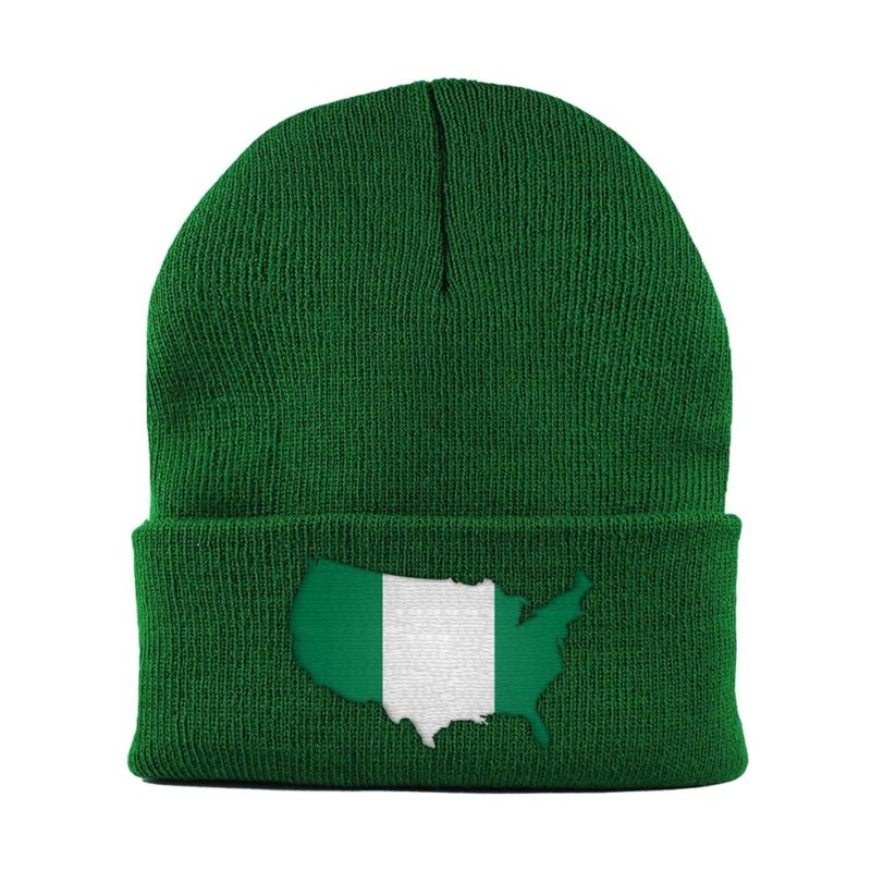 Nigerian American MapFlag™ | Cuffed Knit Beanie Hat