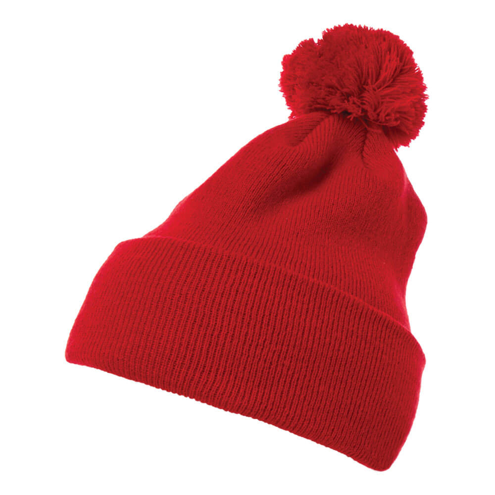 red toque with pom pom