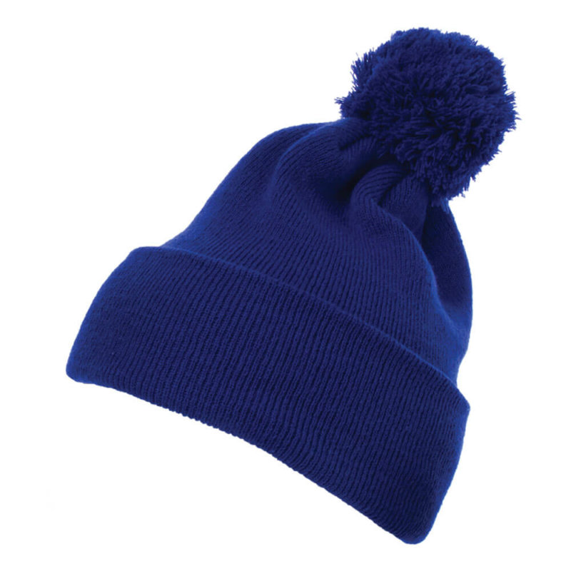 Blank Cuffed Knit Beanie with Pom Pom 
